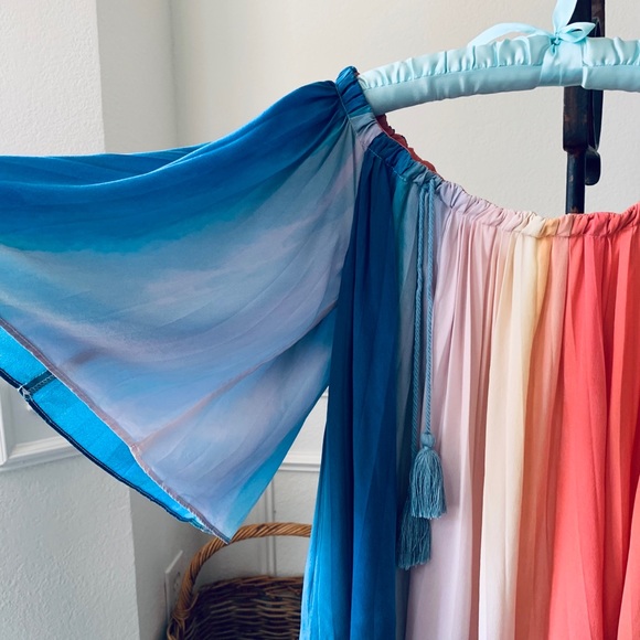 ECRU RAINBOW SILK TUNIC TOP WITH TUSSLES - Picture 7 of 16